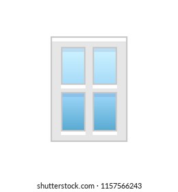 Vector illustration of modern vinyl casement window. Flat icon of aluminum window with 4 movable panels. Isolated object on white background. 