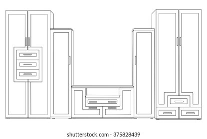 Vector illustration modern wardrobe and chest
