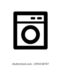 A vector illustration of a modern washing machine featuring a sleek design. The icon showcases a circular drum and simple panel controls, perfect for digital applications.