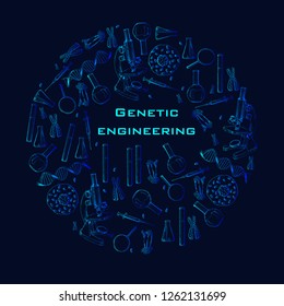 Vector illustration of Modern web hand drawn banner for online education. Sketch concept for online laboratories. Genetic engineering.