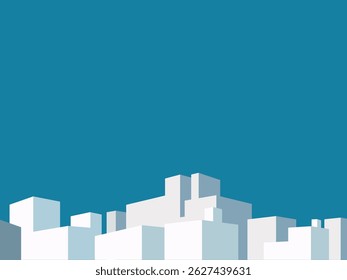 Vector illustration of modern white architecture. Minimal architectural building poster. Summer mood. Blue, white. Skyscrapers. City skyline vector illustration. Architecture