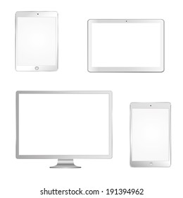 vector illustration of modern white gadgets, monitor, tablet, laptop, on a white background