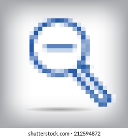 Vector illustration of modern white icon magnifier depicting a pixel computer icon
