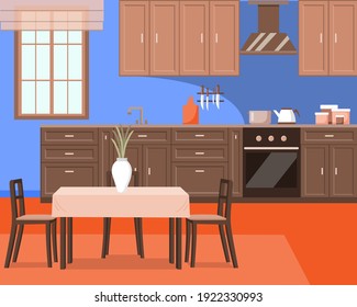 Vector illustration of modern white kitchen.
