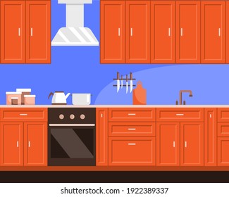 Vector illustration of modern white kitchen.