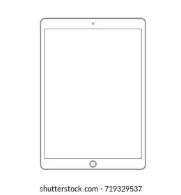 Vector illustration of modern white tablet similar to ipad air isolated on white background. Tablet in line style, mockup.