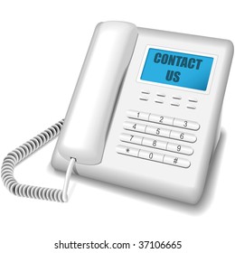 Ilustración vectorial del teléfono blanco moderno aislado en el fondo blanco. Icono de contacto con nosotros.