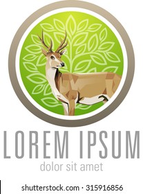 Vector Illustration modification deer shape, with a square style and modification of trees or natural, green color, as background