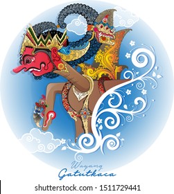 vector illustration of modification of wayang gatutkaca with a blue background.