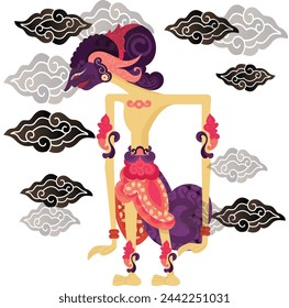 Vector illustration, modification of wayang kulit purwa, character of Raden Antareja