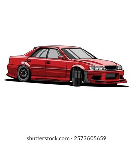 vector illustration of modified car with japanese modification rear view. jdm car automotive