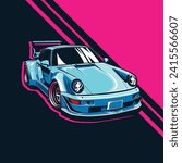 Vector illustration of modified jdm car within bright background with front view using hand drawn style by pxlgraph. Perfect for wallpaper, poster, background, t-shirt design, and printing design.