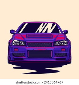 Vector illustration of modified jdm car with front view using hand drawn style by pxlgraph. Perfect for wallpaper, poster, background, t-shirt design, and printing design.