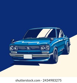 Vector illustration of modified jdm car using hand drawn style by pxlgraph. Perfect for wallpaper, poster, background, t-shirt design, and printing design.