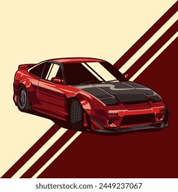 Vector illustration of modified jdm car using hand drawn style. Perfect for wallpaper, poster, background, t-shirt design, and printing design.