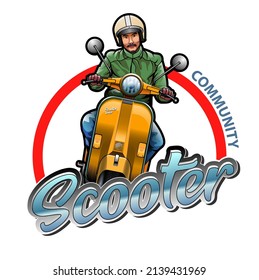 Vector illustration, modified scooter rider as a symbol.
