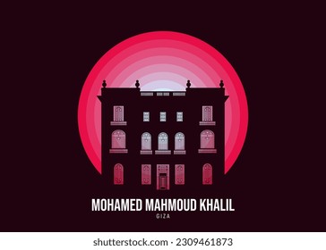 Vector illustration of Mohamed Mahmoud Khalil. Illustration of famous statues and buildingsin moonlight, the color tone of the moonlight is based on the official flag of the country. Vector eps 10.
