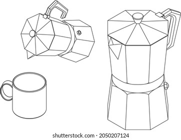 Vector illustration of moka pot coffee maker isometric view