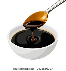 Vector illustration of molasses melting from a spoon, isolated on white background.