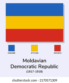 Vector Illustration of Moldavian Democratic Republic (1917-1918) flag isolated on light blue background. Illustration Moldavian Democratic Republic flag with Color Codes. 
