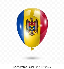 Vector illustration of Moldova country flag balloon on transparent background (PNG). Flying flag balloons for Independence Day celebrations.