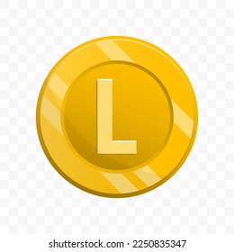 Vector illustration of Moldovan leu coin in gold color on transparent background (PNG).