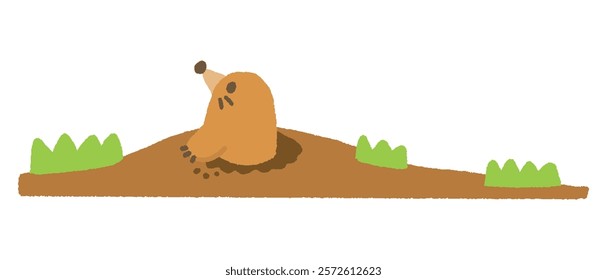 Vector illustration of mole came out of the soil