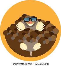 Vector illustration of a mole. Mole character - climbed out of the ground isolated on a white background