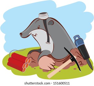 Vector Illustration with mole digger