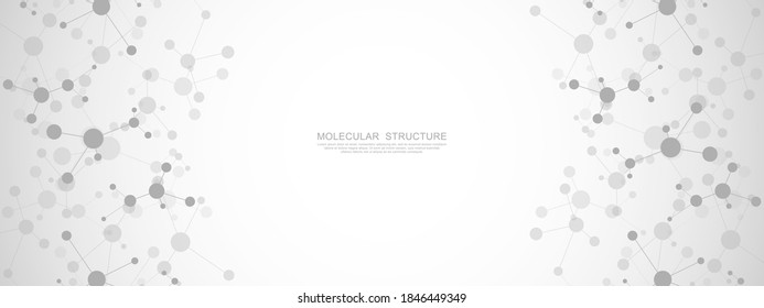 Vector illustration of molecular structure and genetic engineering, molecules DNA, neural network, scientific research. Abstract background for innovation technology, science, healthcare, and medicine