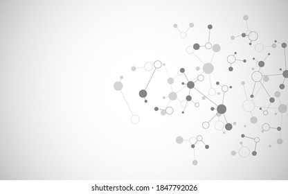 Vector illustration of molecular structure and genetic engineering, molecules DNA, neural network, scientific research. Abstract background for innovation technology, science, healthcare, and medicine