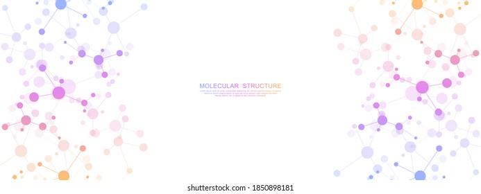 Vector illustration of molecular structure and genetic engineering, molecules DNA, neural network, scientific research. Abstract background for innovation technology, science, healthcare, and medicine