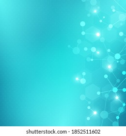 Vektorgrafik der Molekularstruktur und Gentechnik, Moleküle DNA, neurales Netzwerk, wissenschaftliche Forschung. Abstrakter Hintergrund für Innovationstechnologie, Wissenschaft, Gesundheit und Medizin