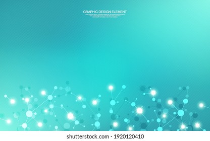 Vector illustration of molecular structure and genetic engineering, molecules DNA, neural network, scientific research. Abstract background for innovation technology, science, healthcare, and medicine