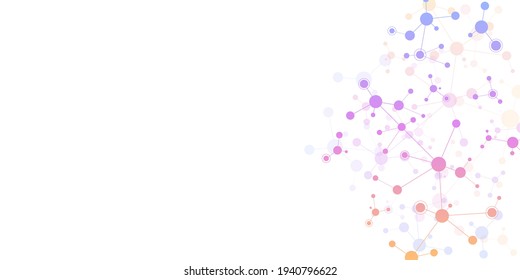 Vector illustration of molecular structure and genetic engineering, molecules DNA, neural network, scientific research. Abstract background for innovation technology, science, healthcare, and medicine