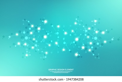 Vector illustration of molecular structure and genetic engineering, molecules DNA, neural network, scientific research. Abstract background for innovation technology, science, healthcare, and medicine