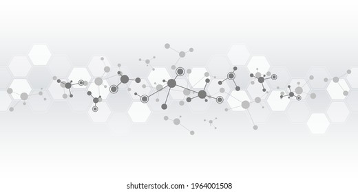 Vektorgrafik der Molekularstruktur und Gentechnik, Moleküle DNA, neurales Netzwerk, wissenschaftliche Forschung. Abstrakter Hintergrund für Innovationstechnologie, Wissenschaft, Gesundheit und Medizin