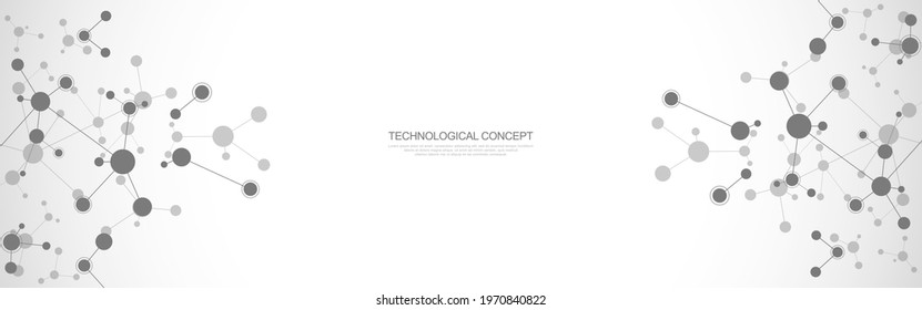 Vector illustration of molecular structure and genetic engineering, molecules DNA, neural network, scientific research. Abstract background for innovation technology, science, healthcare, and medicine