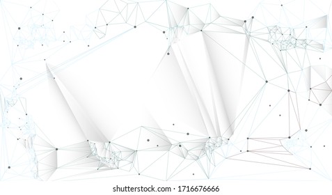 Vector illustration molecule, connected lines with dots and polygon shape on white color background. Abstract internet network connection design. Digital data,science and futuristic technology concept