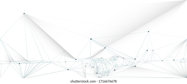 Vector illustration molecule, connected lines with dots and polygon shape on white color background. Abstract internet network connection design. Digital data,science and futuristic technology concept