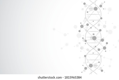 Vector illustration of molecule DNA, genetic engineering, molecular structures, DNA helix, RNA strand, laboratory research. Innovation concept of healthcare technology, science, and medicine.