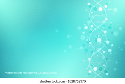 Vector illustration of molecule DNA, genetic engineering, molecular structures, DNA helix, RNA strand, laboratory research. Innovation concept of healthcare technology, science, and medicine