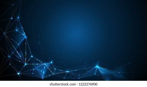 Vector illustration molecule and internet connect technology on dark blue background. Abstract internet network connection design for web site. Digital data, communication, science, futuristic concept