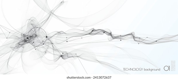 Vector illustration molecule, Network Connection. Element of geometric shape, wave line, dot, on white background. Modern graphic design for web site. Digital Technology, science, futuristic concept