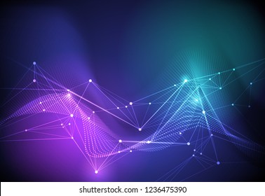 Vector illustration molecule,Connected lines with dots,technology on blue background. Abstract internet network connection design for web site.Digital data,communication,science and futuristic concept