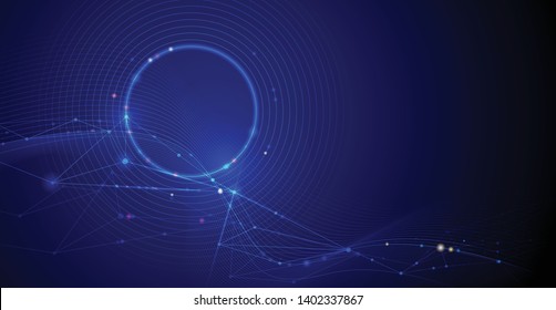 Vector illustration molecule,Connected lines with dots,technology on blue background. Abstract internet network connection design for web site.Digital data,communication,science and futuristic concept