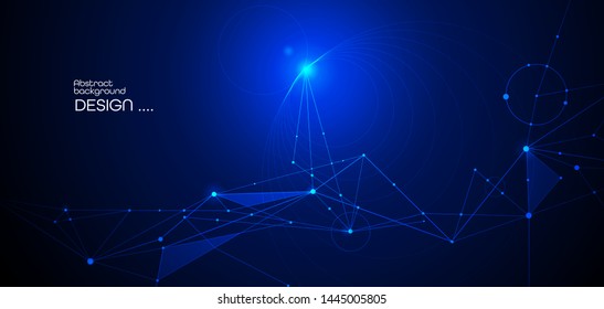 Vector illustration molecule,Connected lines with dots,technology on blue background. Abstract internet network connection design for web site.Digital data,communication,science and futuristic concept