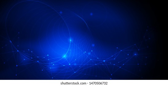 Vector illustration molecule,Connected lines with dots,technology on blue background. Abstract internet network connection design for web site.Digital data,communication,science and futuristic concept