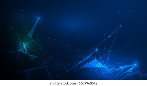 Vector illustration molecule,Connected lines with dots,technology on blue background. Abstract internet network connection design for web site.Digital data,communication,science and futuristic concept