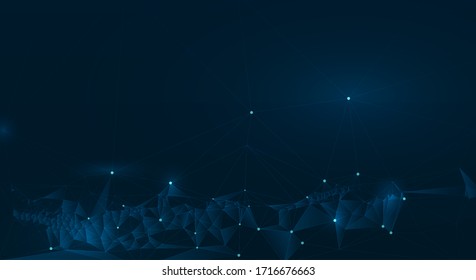 Vector illustration molecule,Connected lines with dots,technology on blue background. Abstract internet network connection design for web site.Digital data,communication,science and futuristic concept